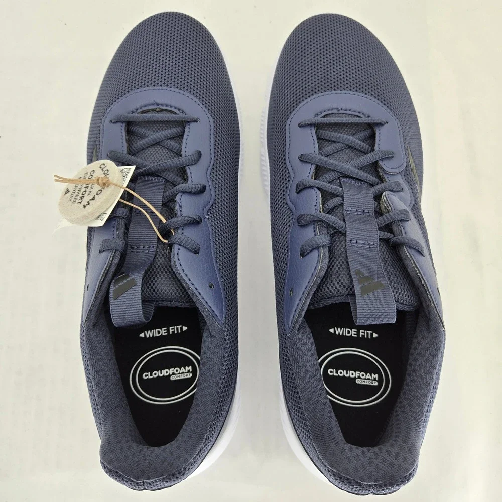 Adidas Cloudfoam Flex Laces Mens 10 Wide Navy Blue Running Shoes HQ4853 New